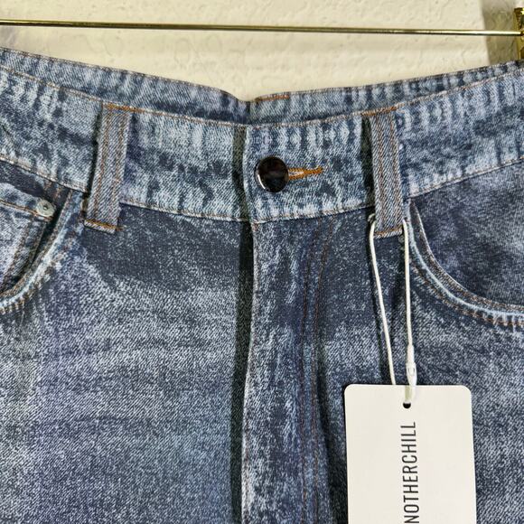 ANOTHERCHILL Jeans Medium Sweatpants Faux Denim Wide Leg Front Zipper & Pockets - Picture 4 of 16